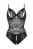 Christine Vesper Wetlook Bodysuit with Lace Accents, Black, S/M