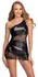 Cottelli Party Asymmetrical One-Shoulder Black Mini Dress, Lace Detail, M