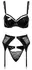 Cottelli LINGERIE 3-Piece Lace & Vinyl Suspender Set 80B/M Black Gold Accents