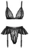 Cottelli Lingerie Bra & Suspender Set M Black Lace Matte Finish