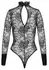 Noir Handmade Body Collar XL - Black Floral Lace Bodysuit with Stand-Up Collar