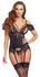 Cottelli LINGERIE Basque Pearls XL - Black Satin & Lace Set with Pearls