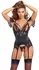 Cottelli LINGERIE Basque Pearls XL - Black Satin & Lace Set with Pearls
