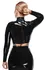 LateX Crop Top Black M - Stand-Up Collar, Long Sleeves, Open Front