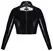LateX Crop Top Black M - Stand-Up Collar, Long Sleeves, Open Front