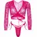 Leg Avenue Lace Crop Top & Adjustable Side-Tie Thong Set Pink One Size