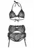 Dreamgirl 3-Piece Eyelash Lace Bra, Panty & Scalloped Garter Set Black