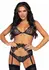 Dreamgirl 3-Piece Lace Bra, Panty & Scalloped Garter Belt Set Black S