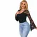 Боди от флорална дантела с дълъг ръкав, черно, L/XL
