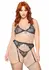 Plus Lace Bra Top, String and Garter Belt Set with Rhinestone Detail