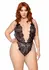 Leg Avenue Plus Teddy Set with Cheeky Thong & Lace Robe, Black, 3-Piece