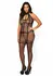 Plus Fishnet Halter Bodystocking - Elegant Mesh, Keyhole Detail, Black
