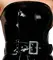 Black Level Flared Vinyl Dress L Shiny Strapless Belted Design
