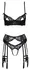 Cottelli Lingerie Set 80C/M - Black Lace Bra, Suspender Belt & Thong