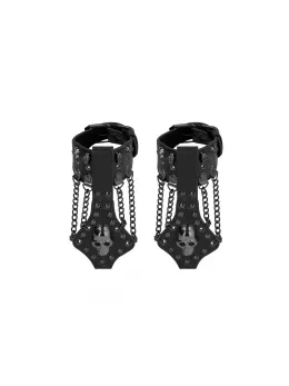Rimba Bonded Leather Skull Decor Handcuffs with Removable Chain, Black