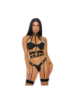 Allure Seductive Cage Strappy Lingerie Set XL - Grommet Detail & Garters