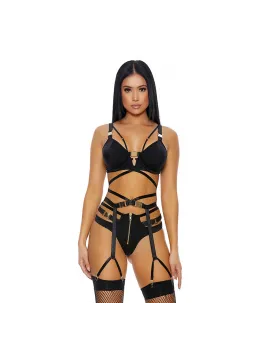 Dreamgirl Buckle Up 3-Piece Lingerie Set with Gold Accents XL