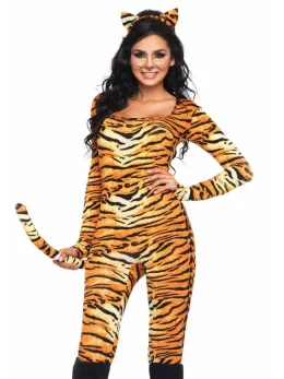 Leg Avenue Wild Tigress Catsuit Set with Tail and Ears, Size Universal