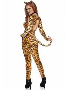 Leg Avenue Cougar Catsuit 3-Piece Set with Ears and Collar, Black, One Size