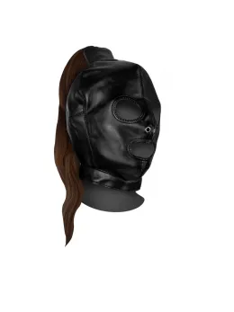 Ouch! Mask Black with Long Brown Ponytail - Adjustable Hood Design