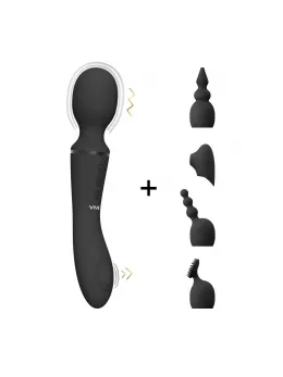 VIVE NAMI Pulse Wave Vibrating Wand Black - Dual Motor, 4 Attachments