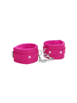OUCH! Plush Leather Ankle Cuffs with Adjustable Strap and Furry Lining