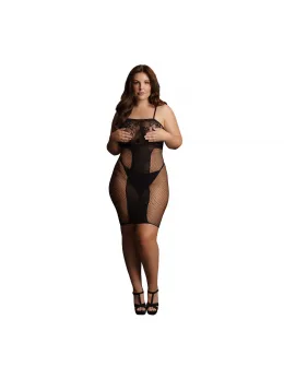 KissMePlus Knee-Length Lace & Fishnet Dress, Deep V, Plus Size, Black