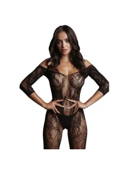Shots Lace Patterned Long Sleeve Bodystocking One Size S-L
