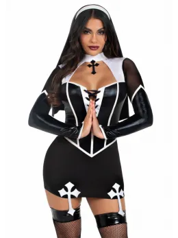 Leg Avenue Holy Hottie Dress Black Boned Garter Costume Set