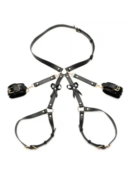 XR Brands Bondage Harness XL/2XL Black - Adjustable Vegan PU with Bows