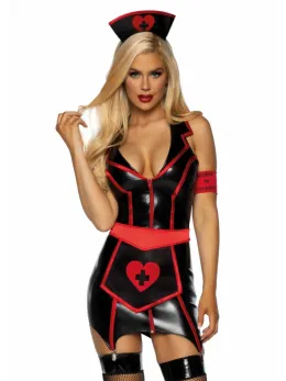 Leg Avenue Naughty Nurse Vinyl Dress Costume Set, Wetlook, XS