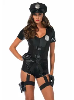 Leg Avenue Flirty Five-0 Cop Romper Set with Badge and Hat, Black, S