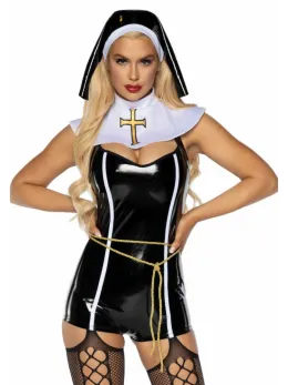 Vinyl Sinful Sister Romper Costume Set Black 4-Piece XS