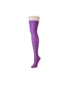 Kix'ies Par 4 Thigh-High Stockings B Purple Argyle Pattern
