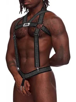 Male Power Elastic Harness Black Adjustable Studded One Size