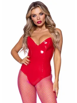 Leg Avenue Vinyl Boned Bodysuit Black Strapless Bat-Wing Design