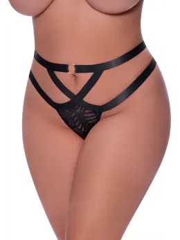 Magic Silk Exposed Cheeky Mesh Panty 2X Black with Strap Detail
