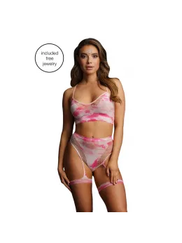 Leg Avenue Tie-Dye Bra & High Waist Set with Garters + Eye Bling, One Size