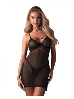 Obsessive Novenes Chemise Set XS/S Black with Pink Accents Adjustable