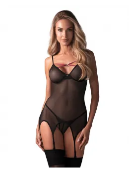 Obsessive Novenes Lingerie Set XL/2XL Transparent Black Pink Trim