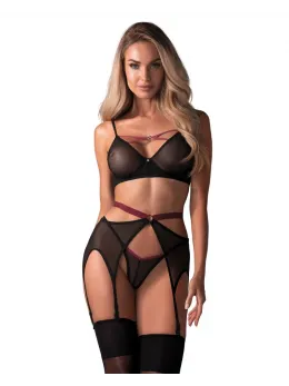 Obsessive Novenes Lingerie Set XS/S Black & Pink, 3-Piece Adjustable