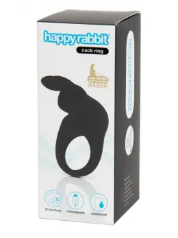 Happy Rabbit Black Intimate Ring with Vibrating Flexible Ears