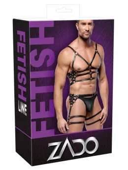 ZADO Leather Harness Set M/L - Adjustable Black Straps & Silver Details