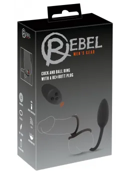 Rebel Power Dual Ring Set with Remote-Controlled Vibrating Plug, Black