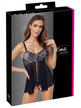 Cottelli Lingerie Babydoll & Thong Set L Black and White Lace
