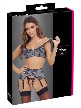 Cottelli Lingerie Bra Set S Black & White With Lace and Zips