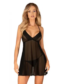 Obsessive Latinesa Babydoll Set XS/S Black - Embroidered Adjustable Design