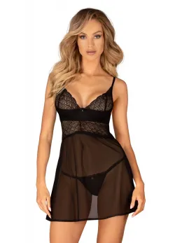 Obsessive Chemeris Babydoll Set XS/S Black Lace & Tulle Adjustable