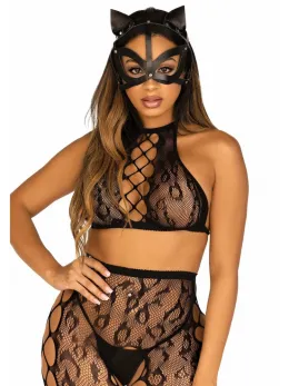Leg Avenue Vegan Leather Studded Cat Mask Adjustable Black
