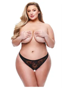 Baci Lingerie Open Back Lace Panty Black 1X/2X - Elegant Lace Design